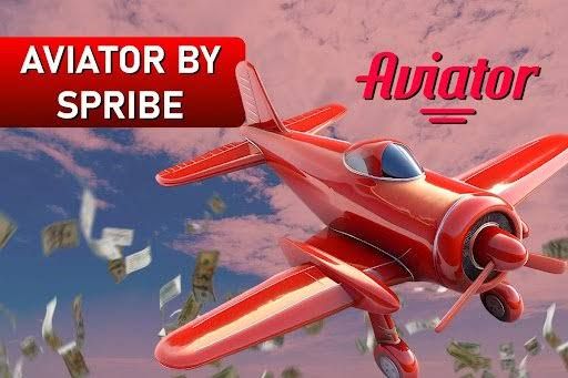 Aviator game artwork: a red propeller plane flying through clouds
